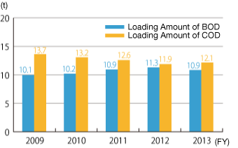 Changes in Loading Amount of BOD and COD Per aYear
